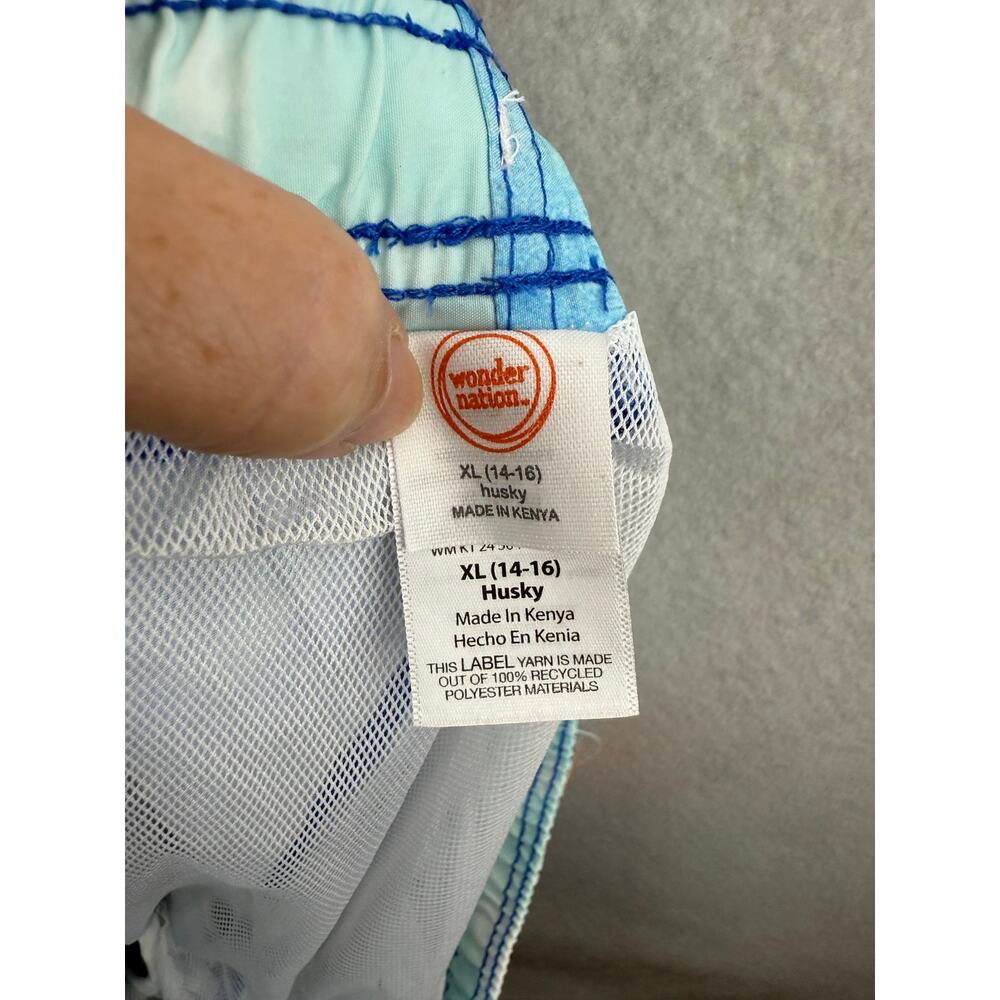 NWT Boys Wonder Nation Blue Lined Shark Fish Swim Trunk XL Beach Vacation‎ Comfy - Picture 9 of 9